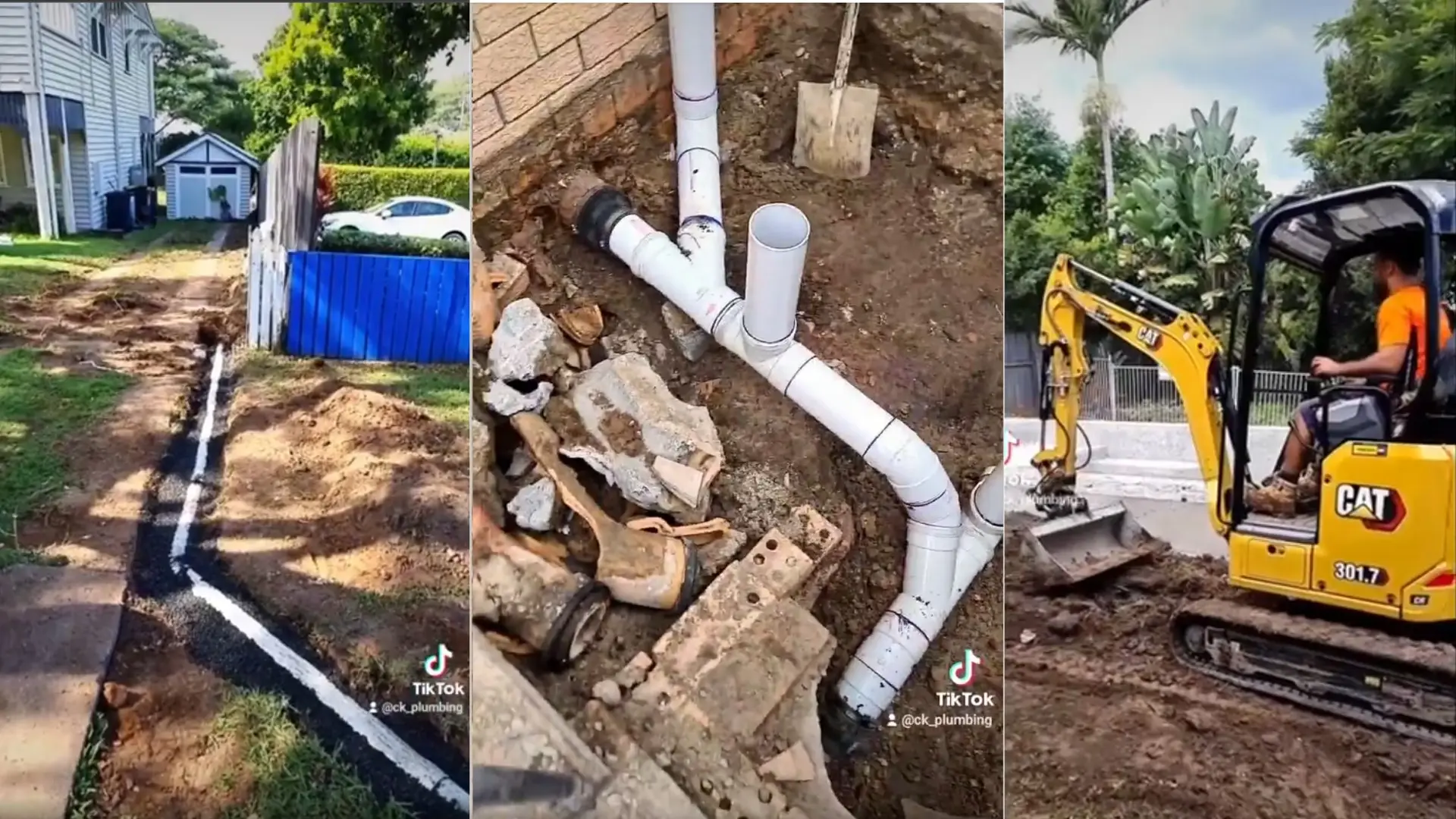 Plumbing and excavation work being done on property.