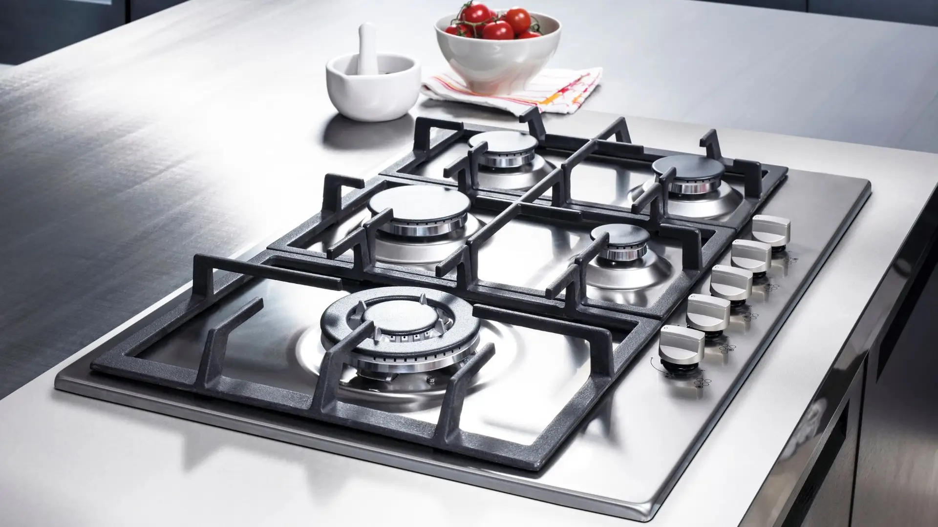 Modern stainless steel gas stove in kitchen