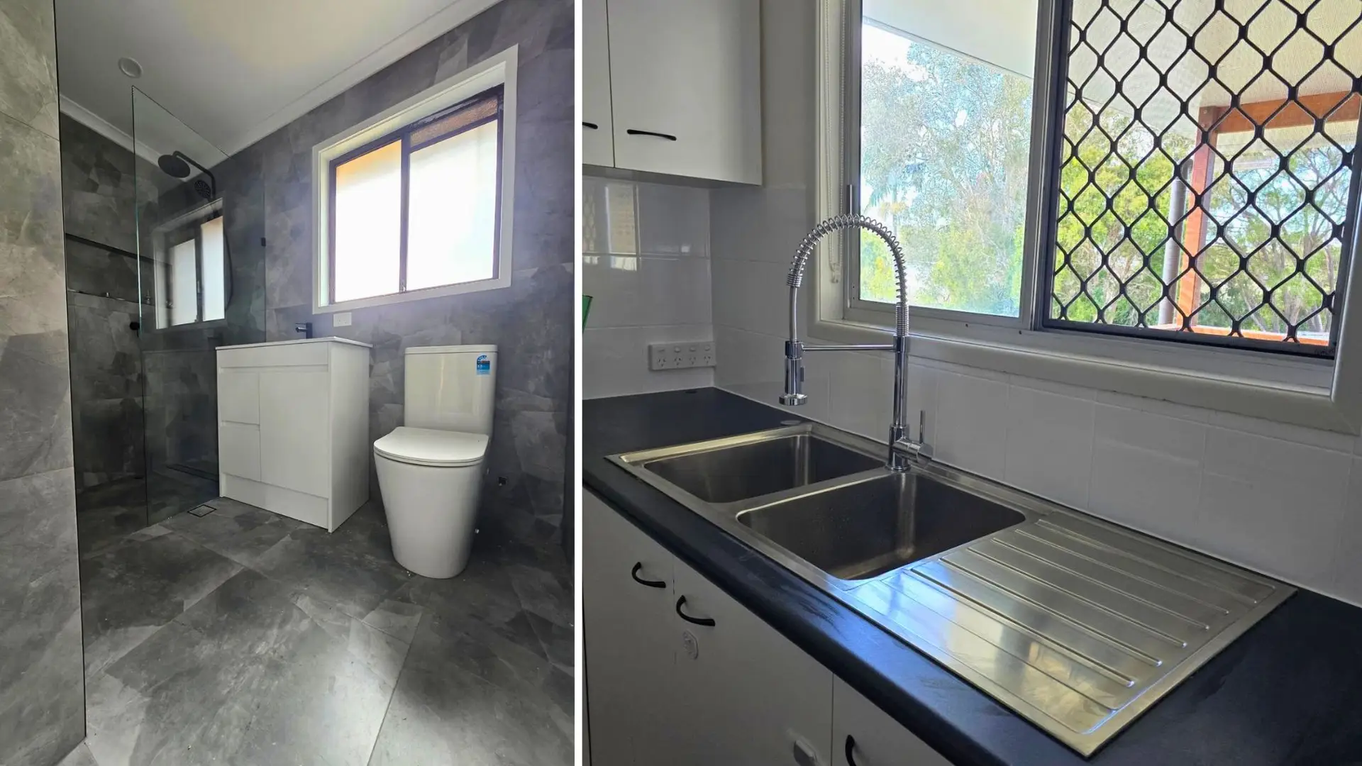Modern bathroom and kitchen sink with natural light