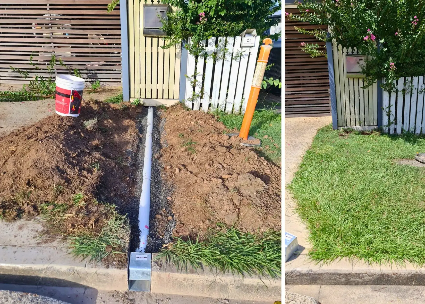 Before and after garden drainage installation