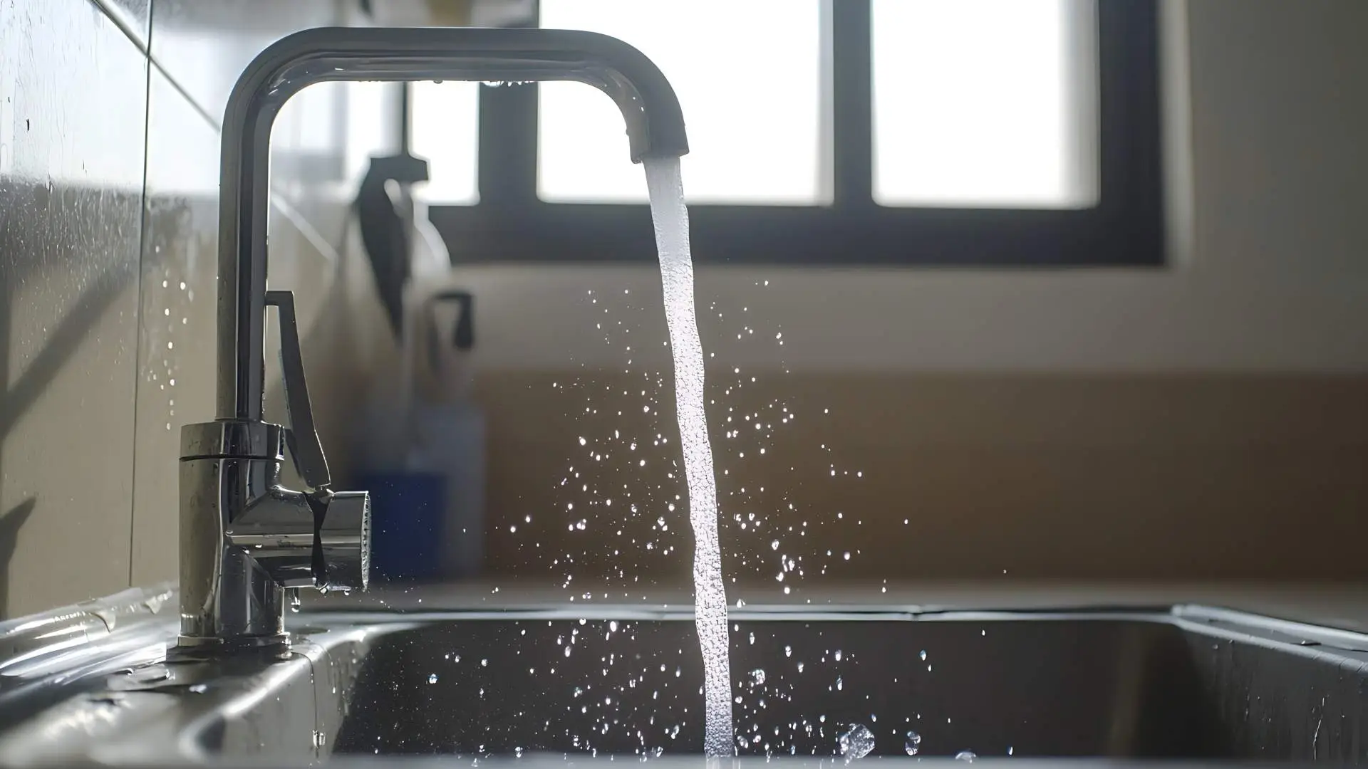 Running water from kitchen faucet