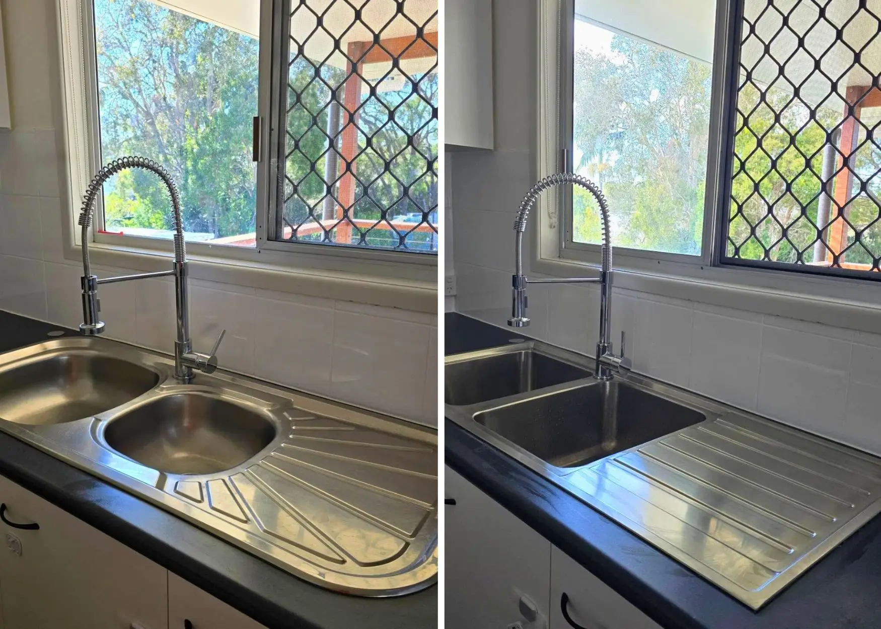 Before and after kitchen sink renovation