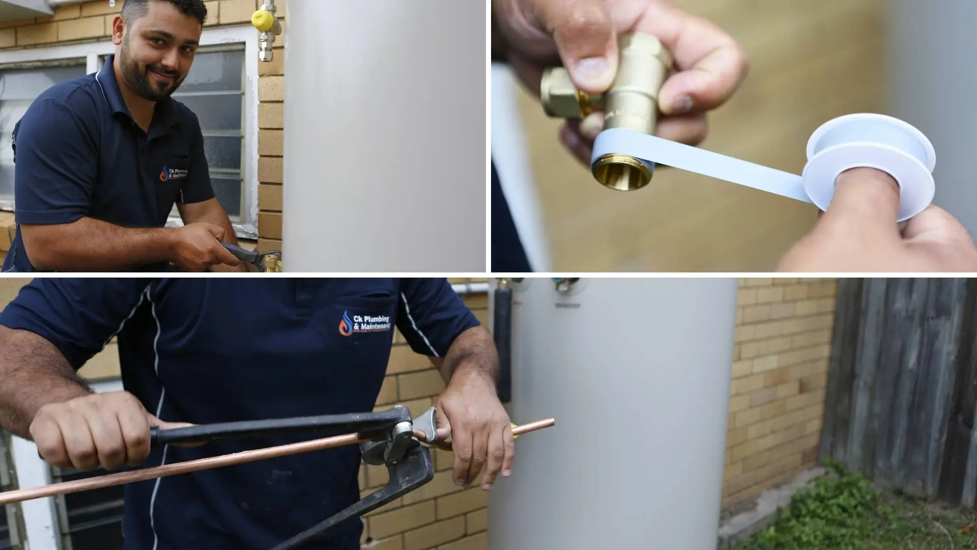 Plumber working on water heater installation.